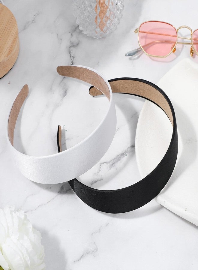 DOPENSPI 2 Pcs Satin Headbands for Women, 1.18 Inch Wide Non Slip Hair Bands Solid White Black Fashion headband Cute Hair Accessories for Christmas Daily Wear Party - Image 4